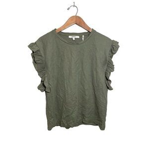 Koton Ruffle Sleeve Top‎ Womens Medium Cap Sleeeve Knit Green